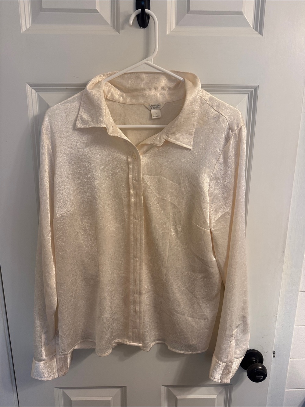 Christopher & Banks Satin Button-Up Shirt in Champagne